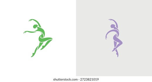 Duas variações de cor de uma pose de dançarina graciosa, destacando o movimento artístico e a forma.