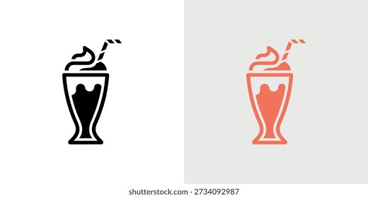 Two color variations of a milkshake graphic: black on white and red on gray.