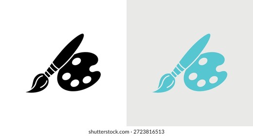 Two color variations of a paintbrush and palette icon for artistic expression.