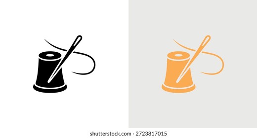 Duas variações de cor de um carretel de costura com uma agulha, perfeito para projetos têxteis e de design.