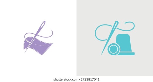 Dos variaciones de color muestran herramientas de costura y tejido en un estilo minimalista y moderno.
