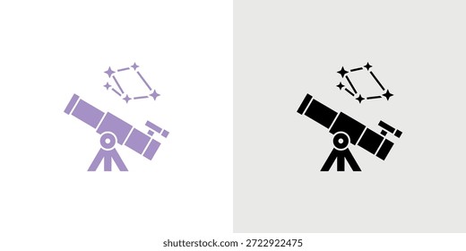 Duas variações de cor de um ícone de telescópio apontado para uma constelação de estrelas.