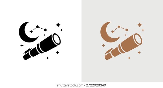 Two color variations of a telescope, moon, and stars icon for astronomy and space themes.