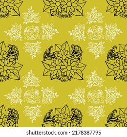 Two color vector floral pattern. Design for wallpaper, wrapping paper, background, fabric. Vector seamless pattern with decorative climbing flowers. Vector seamless paisley pattern. Indian floral wall
