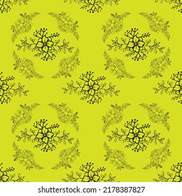 Two color vector floral pattern. Design for wallpaper, wrapping paper, background, fabric. Vector seamless pattern with decorative climbing flowers. Vector seamless paisley pattern. Indian floral wall