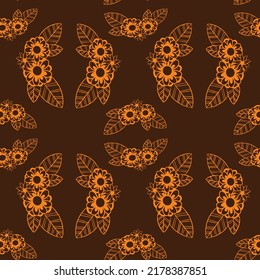 Two color vector floral pattern. Design for wallpaper, wrapping paper, background, fabric. Vector seamless pattern with decorative climbing flowers. Vector seamless paisley pattern. Indian floral wall