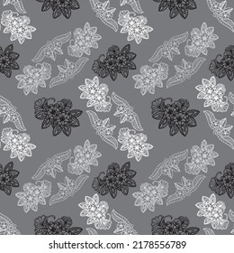 Two color vector floral pattern. Design for wallpaper, wrapping paper, background, fabric. Vector seamless pattern with decorative climbing flowers. Vector seamless paisley pattern. Indian floral wall