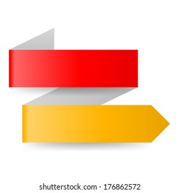 Two color zigzag paper arrow on white background