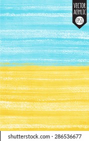 Two colored acrylic vector background. Sky blue and yellow. Desert or summer beach illustration backdrop. Hand drawn texture with brush streaks or stripes. 