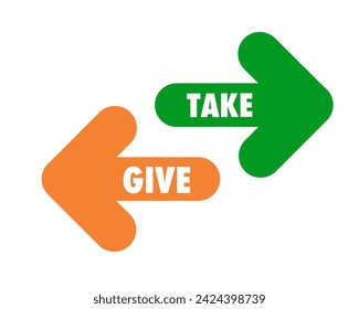 Two colored arrows with the words give and take