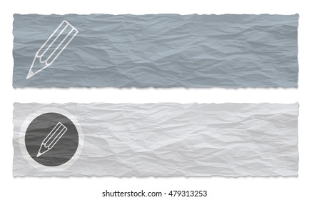 Two colored banners of crumpled paper and pencil