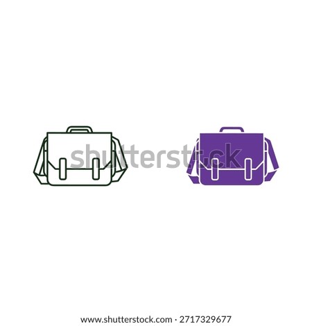 Two colored briefcase in green and purple outline filled