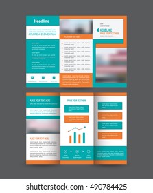 Two colored brochure design templates for trifold, flyer, leaflet on white background. CMYK vector 