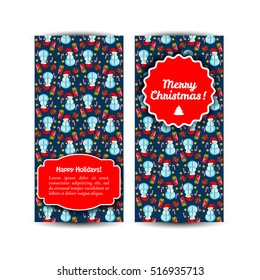Two colored christmas banner set with snowmen print located throughout the background vector illustration