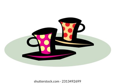 Two colored cups with morning coffee.