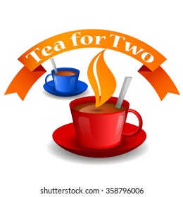 Two colored cups of tea. Stylized tea leaf