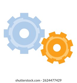 Two colored gears interlocked representing a teamwork concept