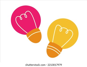Dos bombillas de colores. Diseñar objetos de elementos. Símbolo de una nueva idea. Lámpara de iluminación. Ilustración vectorial en estilo plano.
