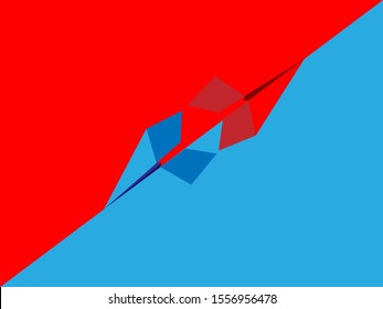 Two colored paper plane split vector in half in two different colors
