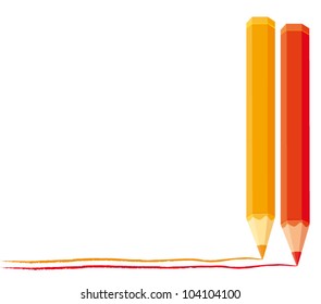 Two colored pencils background. Vector creative illustration.