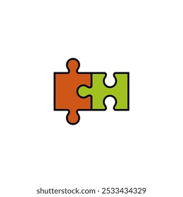 Two colored puzzle pieces joined together.	
