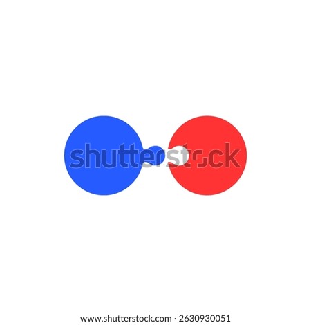 Two colored round puzzle pieces joined together. Puzzle pieces in circle shape connecting together on a white background. Vector illustration.