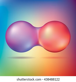 Two colored spheres have merged with each other, abstract composition, vector design shapes