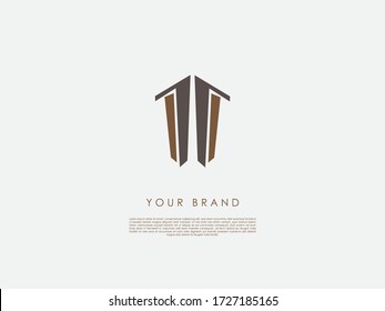 a two colored symmetrical business logo which has 't' letter and represents two skyscrapers or a house with a roof