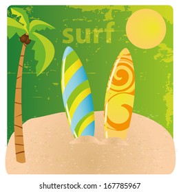 two colored table surfs in the beach