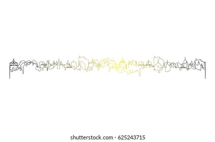 Two colored vector outline cityscape silhouette illustration