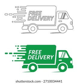 Two colored versions of a delivery truck graphic with 'free delivery' text included.