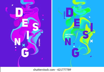 Two colorful abstract poster. Liquid ink. Modern style trends. Background for banner, card, poster, identity,web design. 