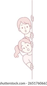 Two colorful animated characters curiously displaying their excitement while peeking around a tall vertical pole