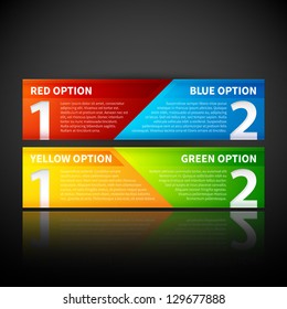 Two colorful banners, combining two options or two points of view.
