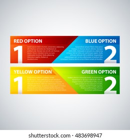 Two colorful banners, combining two options or two points of view.