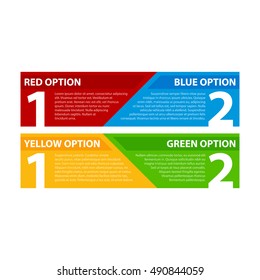 Two colorful banners, combining two options or two points of view.