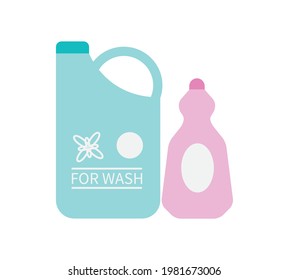 Two colorful bottles of laundry washing detergent flat vector illustration