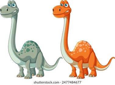 Two colorful dinosaurs standing side by side