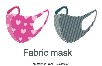 Two colorful fabric face masks isolated on white background. If you are well the fabric mask is fine enough to protect you from viruses or dust and allergy.