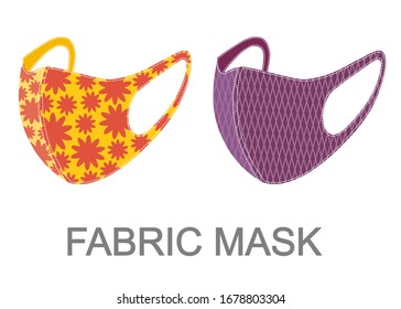 Two colorful fabric face masks isolated on white background. If you are well the fabric mask is fine enough to protect you from viruses or dust and allergy.