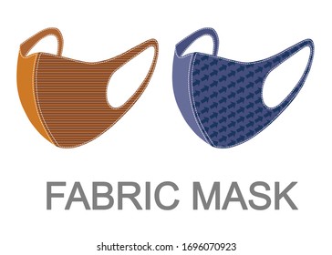Two colorful fabric face masks isolated on white background. If you are well the fabric mask is fine enough to protect you from viruses or dust and allergy.