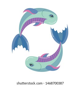 Two colorful fish, pisces zodiac sign, modern sign