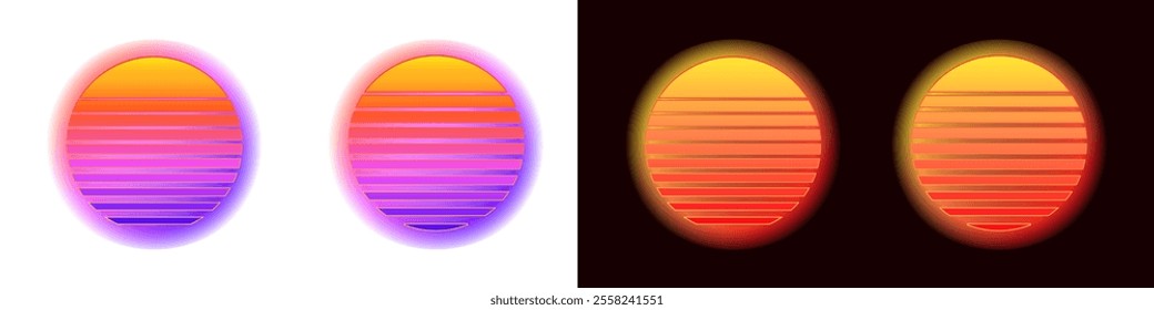 Two colorful, gradient ovals with horizontal stripes are set against contrasting backgrounds.