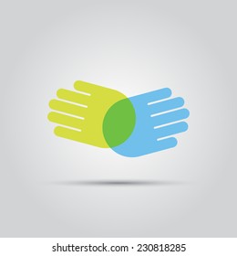 two colorful hands forming a unity isolated icon