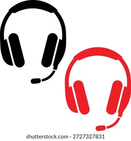 Dos auriculares coloridos con el micrófono para la comunicación y el juego aislados en el fondo blanco