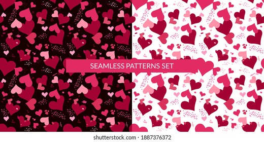 Two Colorful Hearts Seamless Pattern Set. Vector Illustration Background Art For Happy Valentines Day Or Wedding