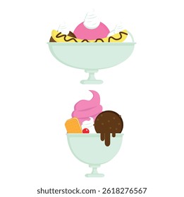 Two Colorful Ice Cream Sundaes in Pedestal Bowls