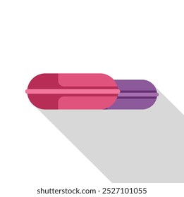 Two colorful inflatable mattresses floating on swimming pool water surface, top view vector illustration with long shadow