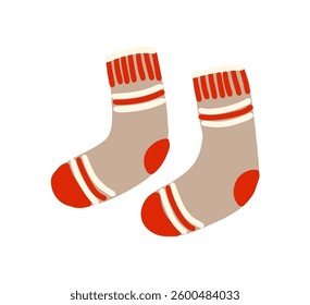 Two colorful knitted socks designed for cold weather comfort. Vector illustration