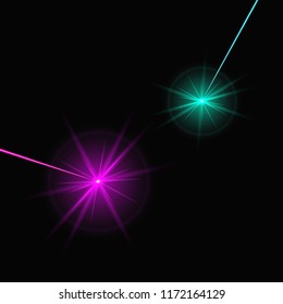 Two colorful laser beams on a black background
